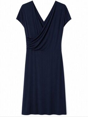 By Malene Birger Navy Blue Faux Wrap Drape Midi Dress Minimalist Cocktail Dress